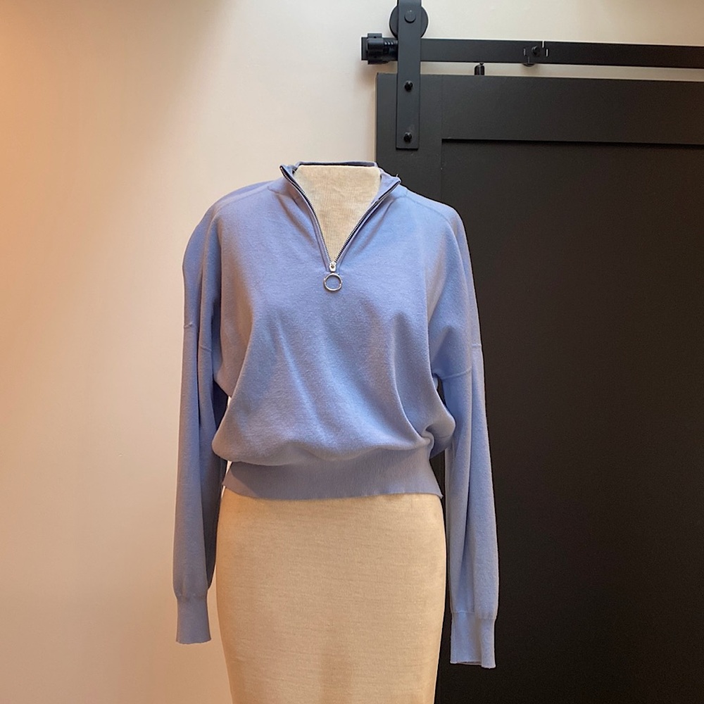 COPY - Cute sporty/preppy zip tie blue sweater